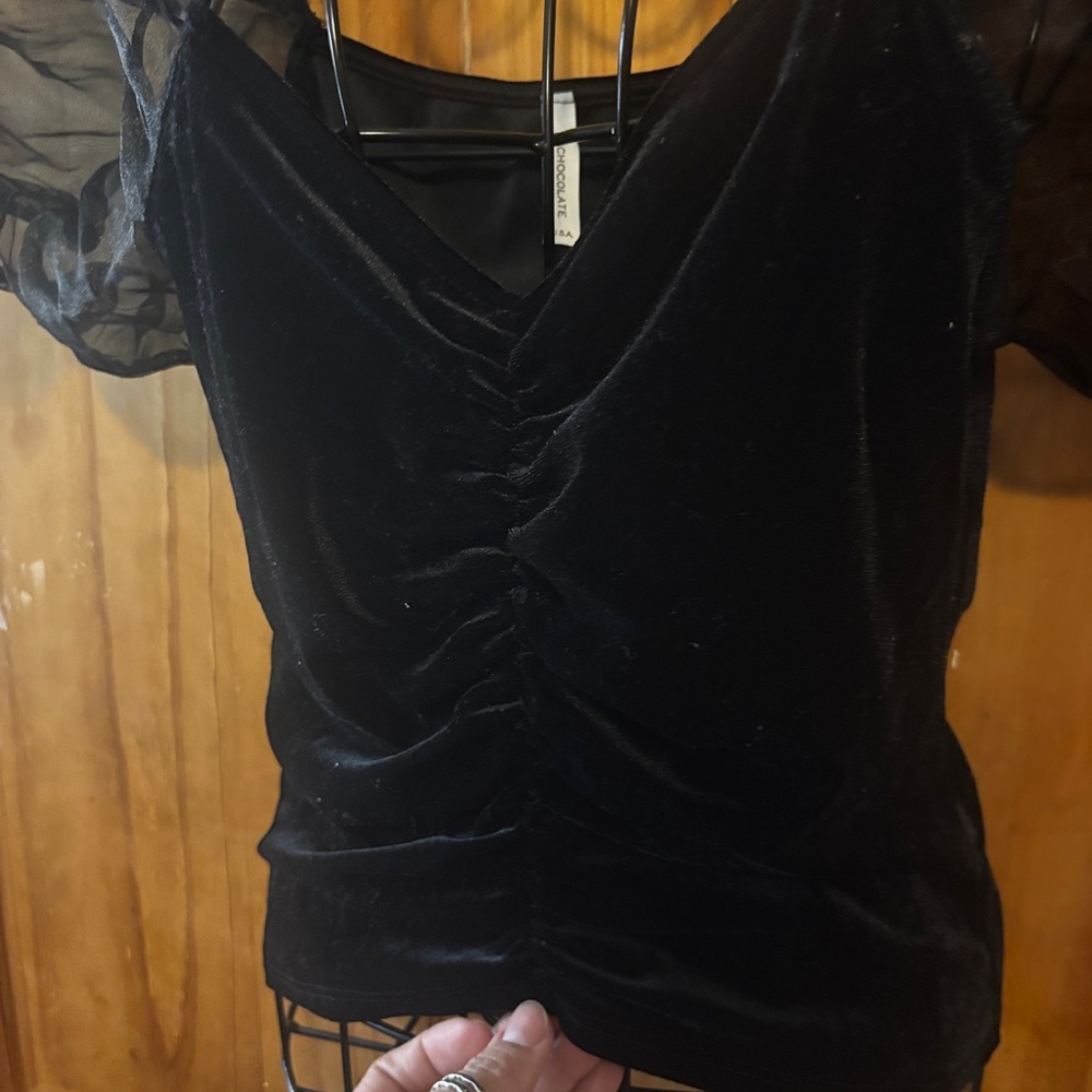Chocolate Black Puff Sleeve Blouse - Picture 3 of 5
